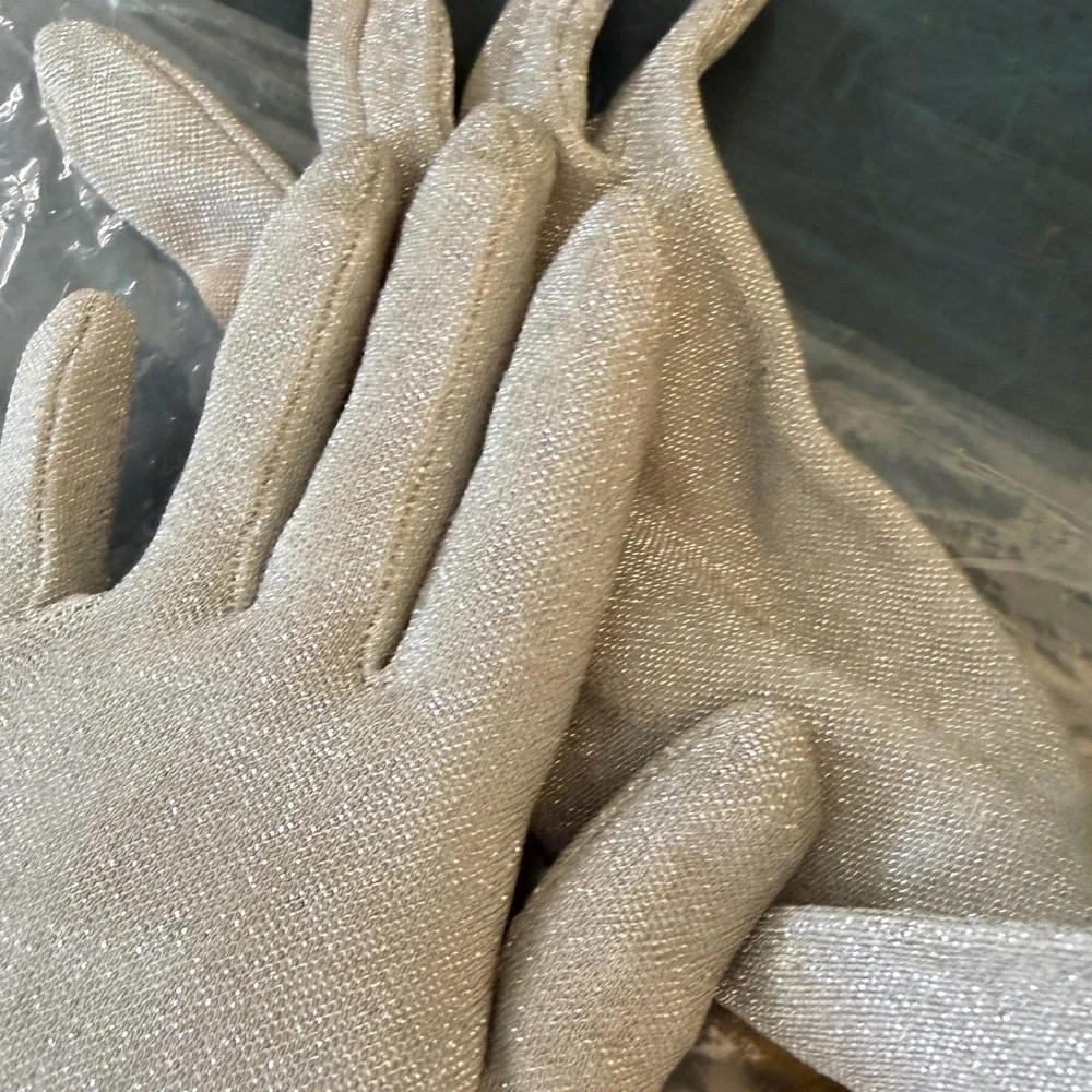 Vintage GLOVES 1960’s Silver Metallic stretch Lurex cocktail long